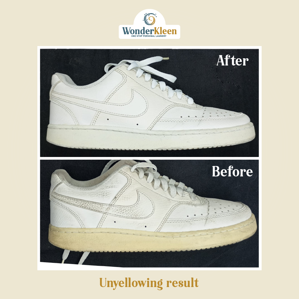 before-after white shoes unyellowing